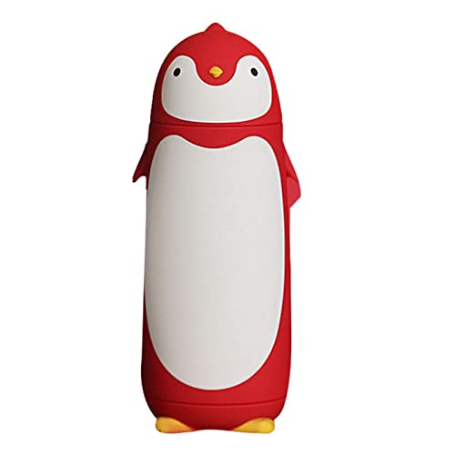 300ml Penguin Cartoon Water Bottle, Stainless Steel Heat Insulated Tumblers Funny Mug Tea Water Cup Bottle for Coffee Tea Beverages Home Travel (Red)