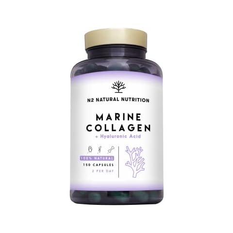 Marine Collagen & Hyaluronic Acid | 150 Caps, 75 Days | PEPTAN Collagen Supplements for Skin Care, Hair & Joints | with Magnesium, Vitamin C. Anti Aging Effect. EU. N2 Natural Nutrition Cover
