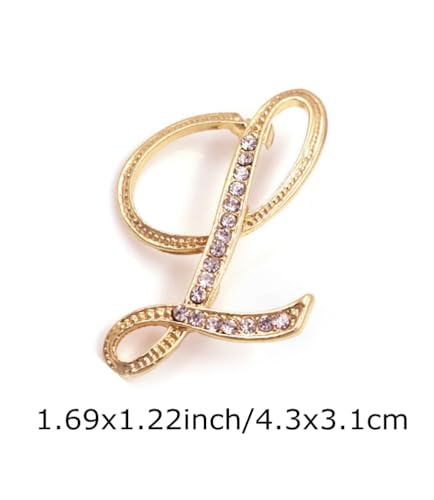 Image of vmcoatdu Women A-Z Initial Pins 26 Letters Pins Gold Plated Metal Brooches Clear Crystal Rhinestone Brooch Breastpin Badge