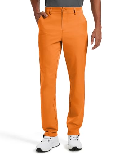 Mens Classic Fit Stretch Golf & Dress Dance Pants 34 - All-Day Comfort Performance Pants for Work Business Casual & Travel Pastel Orange 30W x 34L