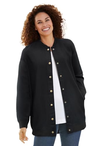 Woman Within Plus Size Denim Baseball Jacket