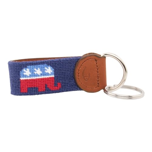Image of Leather Hand-Stitched Needlepoint Key Fob or Key Chain