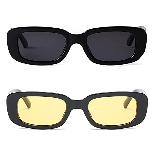 Image of Rectangle Sunglasses for Women Retro Driving Glasses 90's Vintage Fashion Narrow Square Frame UV400 Protection