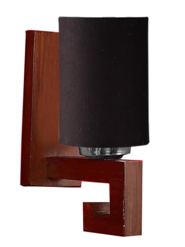 Image of Wall Lamp with Wooden Base (H- 10.9 Inch, Black) Wall Sconce for Bedroom /Living Room, Study Room, Home Office Decor | Decorative Indoor Lighting, Warm Ambient Night Light Lamp | Barrel Shape