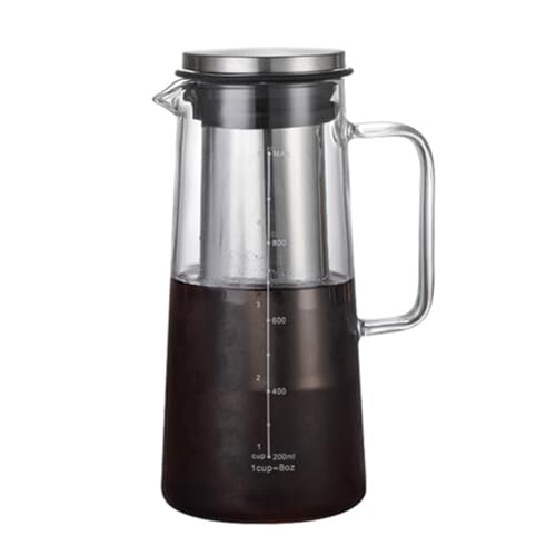 Myqqhbs Cafetière à Infusion Froide Pichet à Café Glacé en Verre et Acier Inoxydable de 36 OZ avec Poignée et Filtre à Fines Double Couche