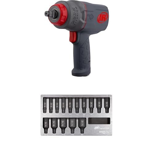 Ingersoll-Rand 2236QTIMAX Druckluft-Schlagschrauber, 1/2 Zoll, 2034Nm Losbrechmoment, Max 1220Nm Drehmoment, Drive Xchange System DXS2 Deep metrisch Schlagstecknuss Satz, 15-teilig, Sechskant Drive