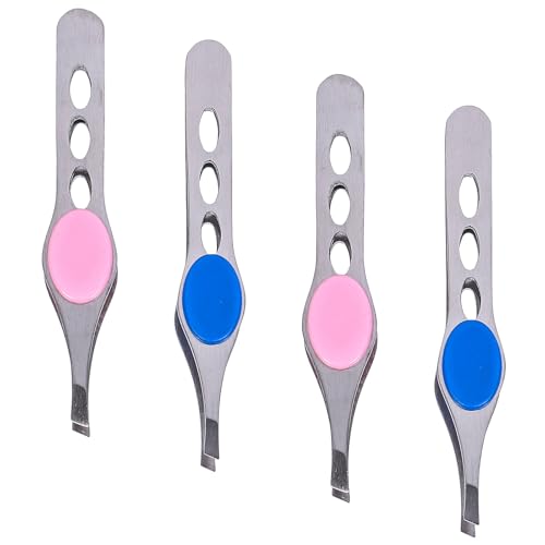 Healifty Pinzas para Depilar Cejas de Acero Inoxidable 4 Unidades Surtidas Rosa y Azul, Herramienta Precisa para Cejas Mujer, Tamaño Pequeño, Adecuado para Uso en Casa y Salón de Belleza
