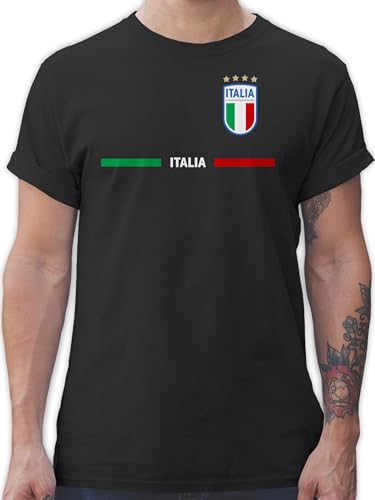 T-Shirt Herren - Fußball EM WM - Italien Trikot Wappen | Italia mit Stolz | Italienisches Fan-Motiv - M - Schwarz - Italien. fussballtrikot Fussball Shirt männer Europameisterschaft Italy Tshirt