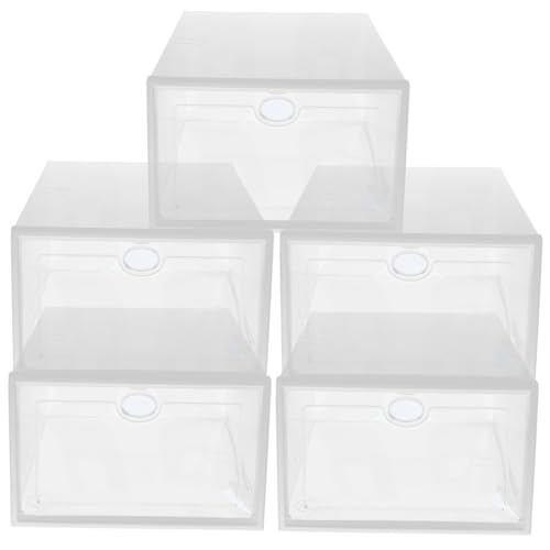 Cabilock 5Pcs Transparent Shoe Storage Boxes Stackable Plastic Sneaker Organizer Case Drawer Type Design for Home Bedroom Closet Organization