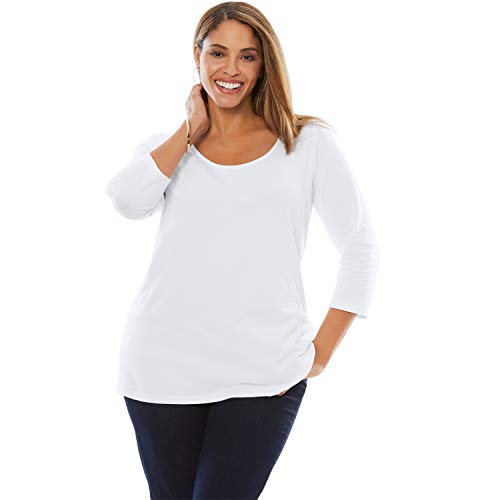 Jessica London Women's Plus Size Scoop-Neck Tee 3/4 Sleeve Shirt - 26/28, White
