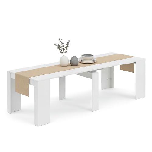 duehome | Mesa de Comedor, Consola, Mesa Extensible, Mesa para Salon, Recibidor o Cocina, Acabado en Blanco Artik, Modelo Denis, Medidas: 50-235 cm (Largo) x 90 cm (Ancho) x 78 cm (Alto)