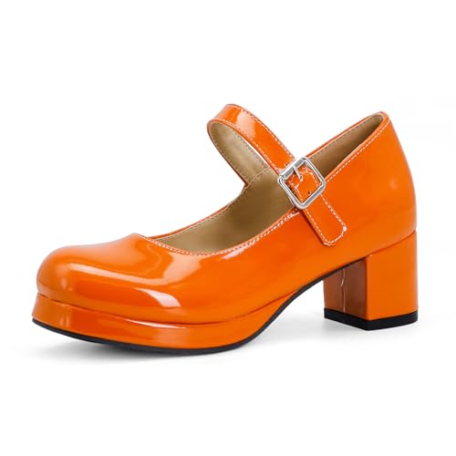 Bellirala Womens Lolita Shoes Patent Leather Mary Jane Platform Chunky Heeled Pumps by Bellirala