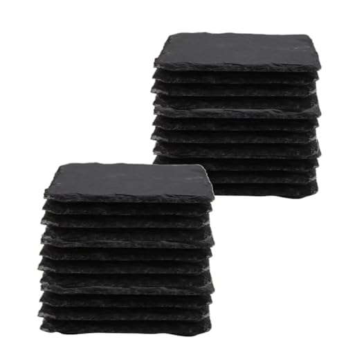 Set 68 Sottobicchieri In Ardesia – 10,2 Cm – Quadrati E Rotondi – Incisione Laser – Nero Naturale