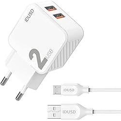 Cable Cargador Xiaomi Micro Usb IDUSD Cargador Móvil Micro USB 5V-2.4A Doble Puertos Incluye Cable Micro USB 2 Metros, Compatible Sansung S7 S6 S5 S4, J5 J6 J7, Huawei Xiaomi Redmi OPPO Realme LG TCL Vivo Tablet Batería Externa