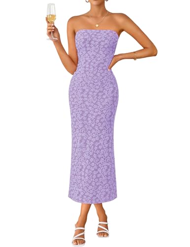 Image of ZESICA Women's 2026 Summer Floral Strapless Bodycon Midi Dress Off Shoulder Beach Formal Cocktail Wedding Guest Long Dresses