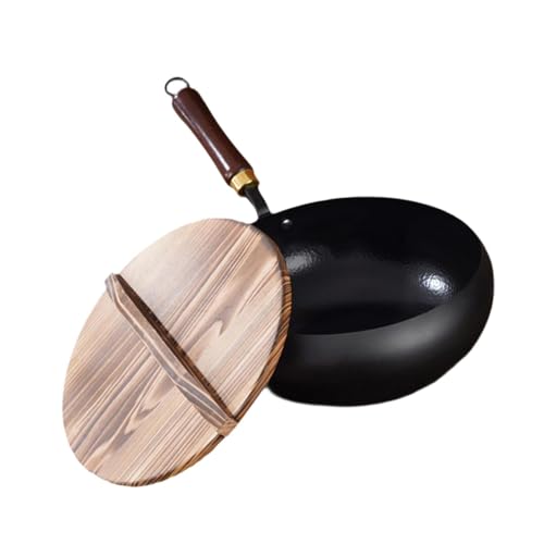Wok de hierro antiadherente 28 cm con mango de madera miniatura 1