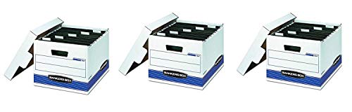 Bankers Box HANG'N'STOR Medium-Duty Storage Boxes, FastFold, Lift-Off Lid, Letter, 4 Pack (00784), Blue;White (Pack of 3)