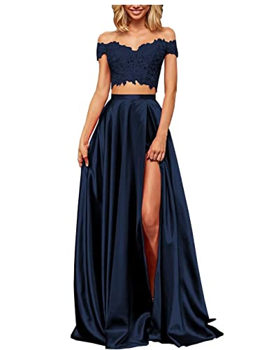 BessDress Zweiteiliges Ballkleid, lang, formell für Damen, Teenager, Heimkehr, Abschlussfeier, Party, BD450, Navy-3, 36