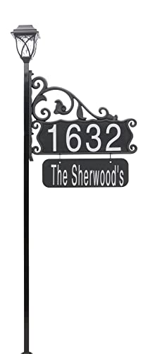 Address America USA Handcrafted, Double-Sided Reflective Boardwalk Lawn Address Sign With Name Rider And LED Solar Light - 47
