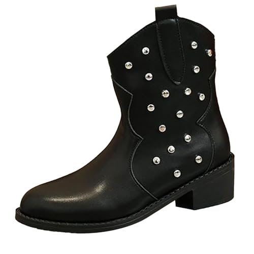 Damen Stiefeletten Nieten Biker Boots Glitzer Stiefel leicht...