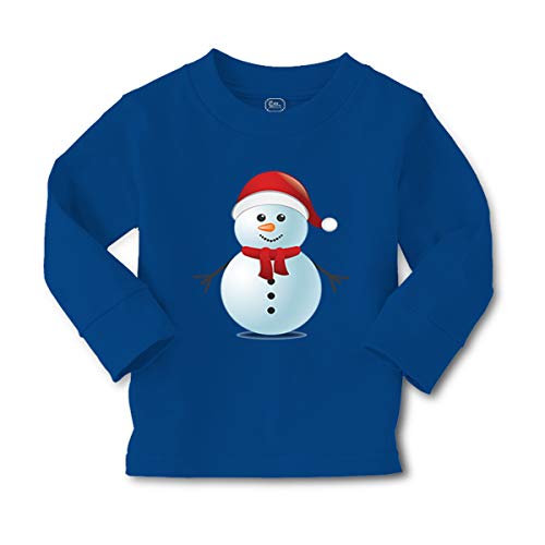Kids Long Sleeve T Shirt Cute Snowman Christmas Santa Xmas Cotton Boy & Girl Clothes Funny Graphic Tee Royal Blue Design Only 4T