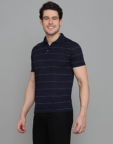 Image of INKKR Men's Striped Polo Neck Cotton Blend Multicolor T-Shirt