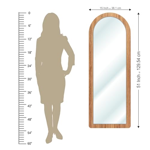Image of Creative Arts n Frames 15x51 inch Long Fiber Wood Arched Wall Hanging Mount HD Mirror Home Decor Items Living Room Bathroom Bedroom Hotel Office (Natural Iqurel Oak Light Framed HD Arch Mirror)