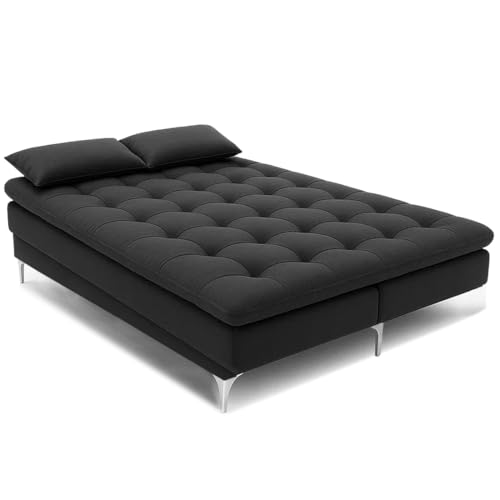 Image of Sleepify Agel 3 Seater Fabric Sofa Cum Bed Set with 2 Cushions, Best Fit for Indian Homes, Living Rooms, Offices with (Dark Grey)