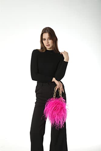 LVCOMEFF Women Ostrich Feather Mini Handbag Purse with Big Gold Chain for Party Fluffy Plush Luxurious3