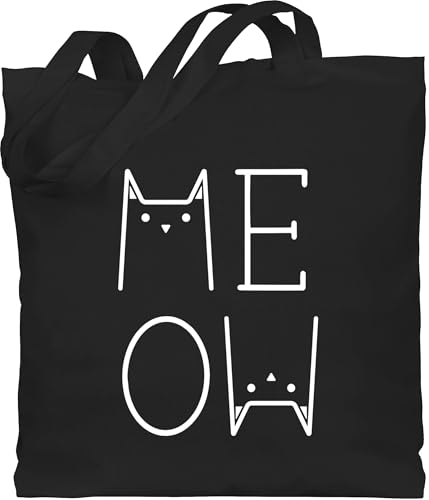 Baumwolltasche - Katzenbesitzer Geschenk Katze - MEOW weiß - Unisize - Schwarz - katzenbeutel schulter beutel mit katzen cat lover stoffbeutel katzentasche katzengeschenke katzenmotiv motiv