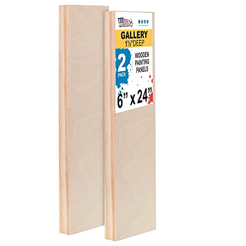 U.s. Art Supply 6" X 24" Birch Wood Paint Pouring Panel Boards, Gallery 1-1/2" Deep Cradle (Pack Of 2) - Artist Depth Wooden Wall Canvases - Painting Mixed-Media Craft, Acrylic, Oil, Encaustic #TOP25