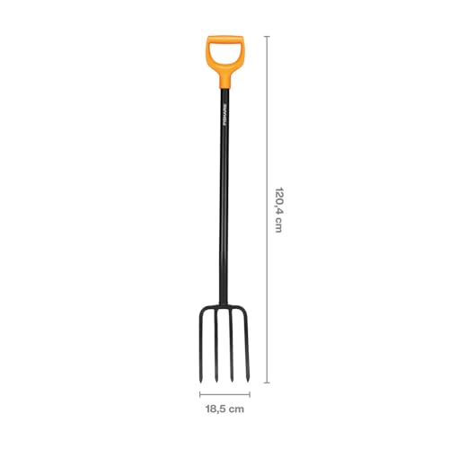 Fiskars 1070673 Spade Fork for Hard, Stony Soils, with 4 Prongs, Length 120 cm, Steel Prongs/Plastic Handle, Black/Orange, Solid, Black/Orange