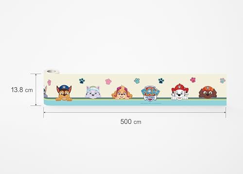 AG Design Selbstklebende Bordüre Paw Patrol Sei Glücklich, AWBD 8008 | Wasserfest Kinderzimmer Wand Dekoration | Wandbordüre für Mädchen und Junge | Folie, Mehrfarbig | Breite 500 cm x Höhe 13.8 cm