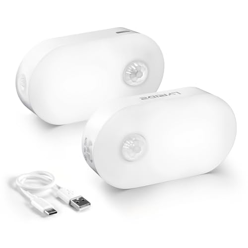 Image of Lyridz Rechargeable Motion Sensor Night Light, Cool White LED Stick-on Closet Light with Dusk to Dawn Sensor, 1-20LM Stepless Adjustable Brightness for Bedroom, Wall, Kitchen, Stairs, Hallway, 2-Pack