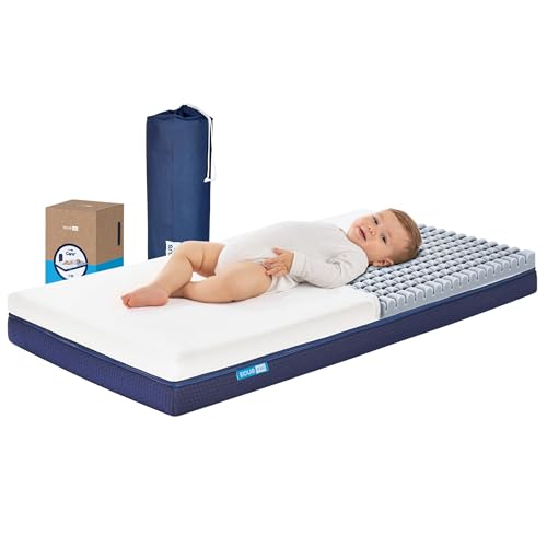 Ecus Kids, Colchón Cuna Care 140x70 cm, Antiplagiocefalia, Topper Extraíble, Hipoalergénico, Transpirable, Altura 12 cm, Colchón para Niño Niña un Sueño Saludable y Seguro