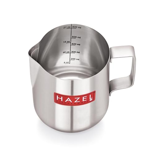 Image of HAZEL Stainless Steel Tea Coffee Milk Frothing Pitcher Serving Pot with Handle Spill Proof Pouring, 600 ML