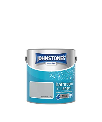 Johnstone's - Bathroom Paint - Manhattan Grey - Mid Sheen Finish - Stain Blocker Paint - Use in Moist & Damp Areas - Low Odour- Dry in 1-2 Hours - 12m2 Coverage per Litre - 2.5L