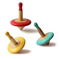 Shumee Spinning Tops for Kids 2 3 4 5+ Year Old, Set of 3 Wooden Montessori Toys, Improves Hand Eye Coordination, Great for Sensory Play, Eco-Friendly 100% Child Safe (Red/Blue/Yellow)