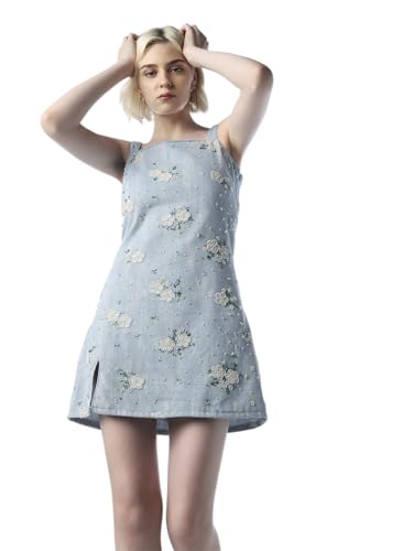 Image of ONLY Women Embroidered Embellished Denim Mini Dress