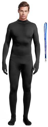 Full Bodysuit Zentai-Einteiler mit Reißverschluss, Unisex, Erwachsenenkostüm, ohne Kapuze, Spandex, Stretch-Anzug, Schwarz, XX-Large