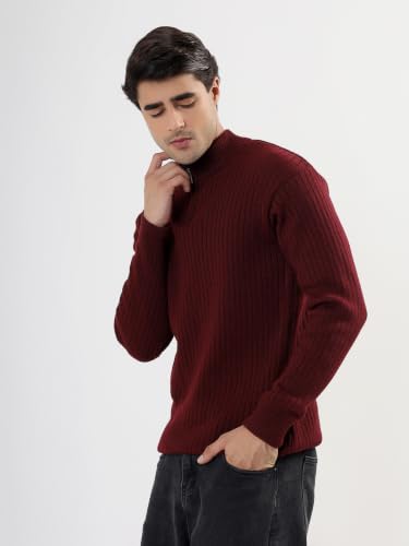 Image of Kvetoo Men High Neck Zipper Full Sleeve Woolen Winter Sweater