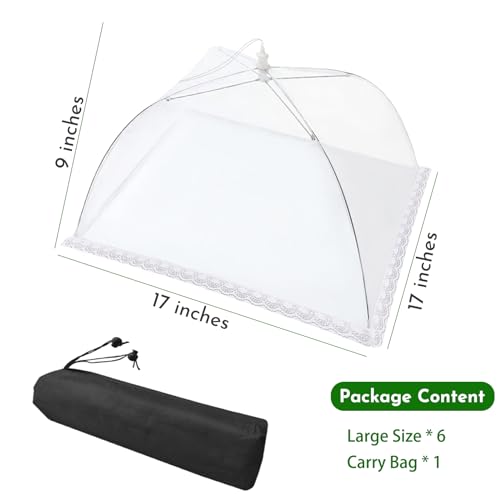 Mesh Food Covers for Outside - Upgraded 6 Pack Large 17x17 in Food Tent Food Cover Outdoors Party Collapsible Picnic Nets Umbrella Mesh Screen Pop Up Food Dome (White)