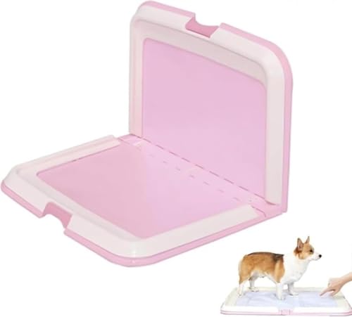 犬用折りたたみワイドトイレトレイ L型飛沫防止壁プレートボックス 保護クリーニング&トレーニング用 屋内/屋外 中型犬小型犬 (ピンク)