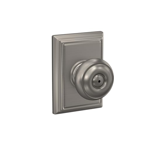 Image of Schlage F40 GEO 619 ADD Addison Door Knob with Addison Trim, Bed & Bath Privacy Lock, Satin Nickel