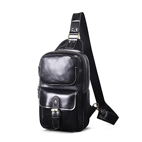 Mens Unisex Genuine Leather Messenger Bag Outdoor Cross Body Shoulder Chest Backpack Sling one Shoulder Day Pack Bag3
