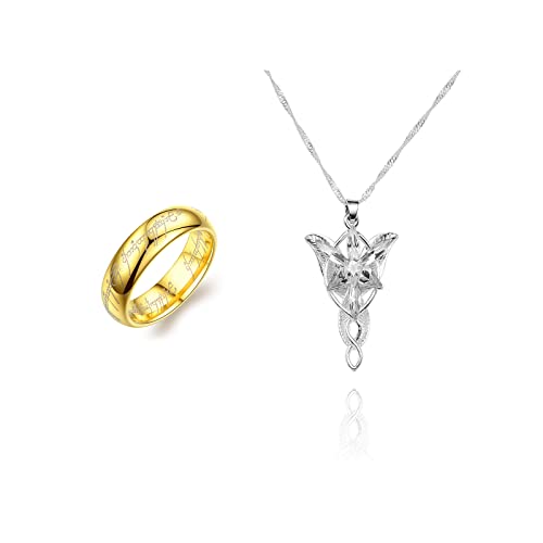 Gold Stainless Steel Ring Green Tree Leaf Necklace Sets for Men Style1