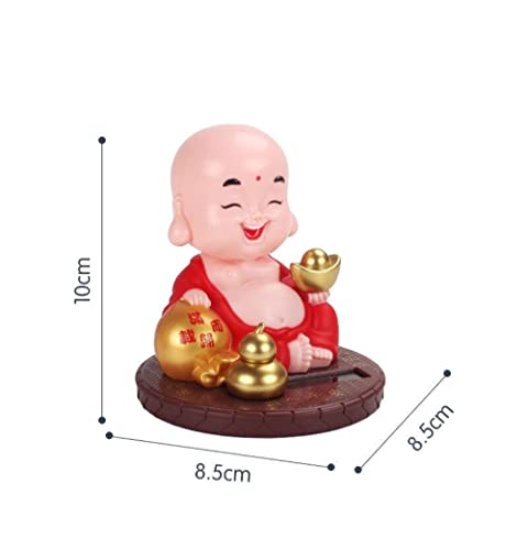 Image of AUGEN Small Buddhist Monk Solar Ornaments, Automatic Nodding Lucky Meaning Light Energy Sensing Eco Friendly Solar Buddhist Monk Statue Decoration for Home Car Dashboard (Pack of 1)(A, Red)