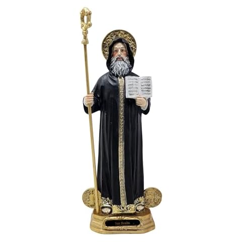 mrcjsales Saint Benedict Statue | Multiple Sizes | Realistic Gold & Black Design | Quality Resin | Spanish Name | Ideal for Home, Church, Gifts Cover