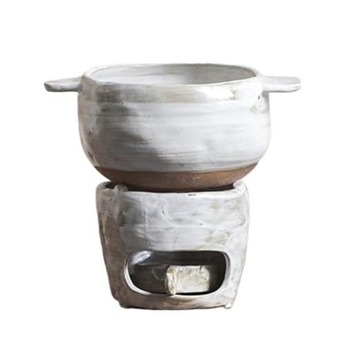 Vnook Horno Calentador de estofado, cazuela de cerámica doméstica, Horno Calentador de cerámica, Olla de Barro, con Base de Estufa Que almacena el Calor, for cocinar Sopa en la Cocina(White)