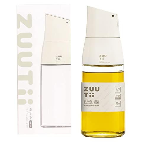 Zuutii Olive Oil Dispenser, Drip Free Spout Oil Dispenser Bottle for Kitchen Glass Oil and Vinegar Dispenser Olive Oil Bottle Cooking Oil Dispenser Soy Sauce Dispenser Oil Container Cream White Cover